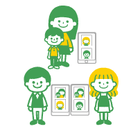 親子・スタッフ・シッターでオンライン面談をしているイラスト